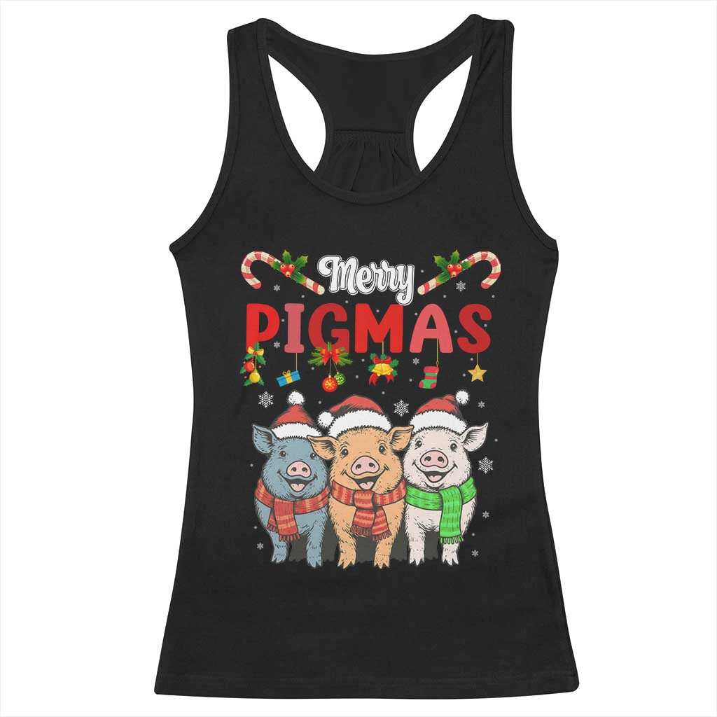 Funny Merry Pigmas Racerback Tank Top Christmas Pigs Farm Gift TS12 Black Print Your Wear