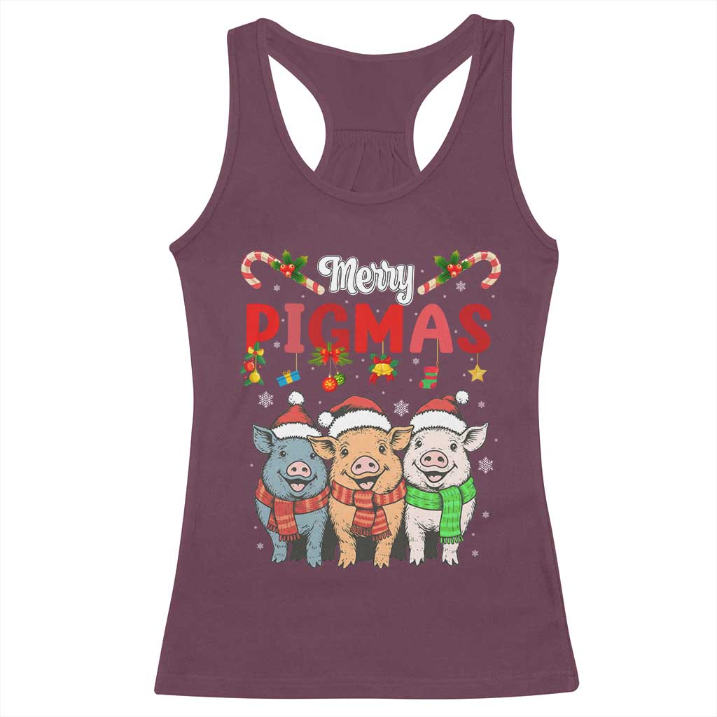Funny Merry Pigmas Racerback Tank Top Christmas Pigs Farm Gift TS12 Maroon Print Your Wear