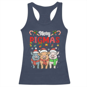 Funny Merry Pigmas Racerback Tank Top Christmas Pigs Farm Gift TS12 Navy Print Your Wear