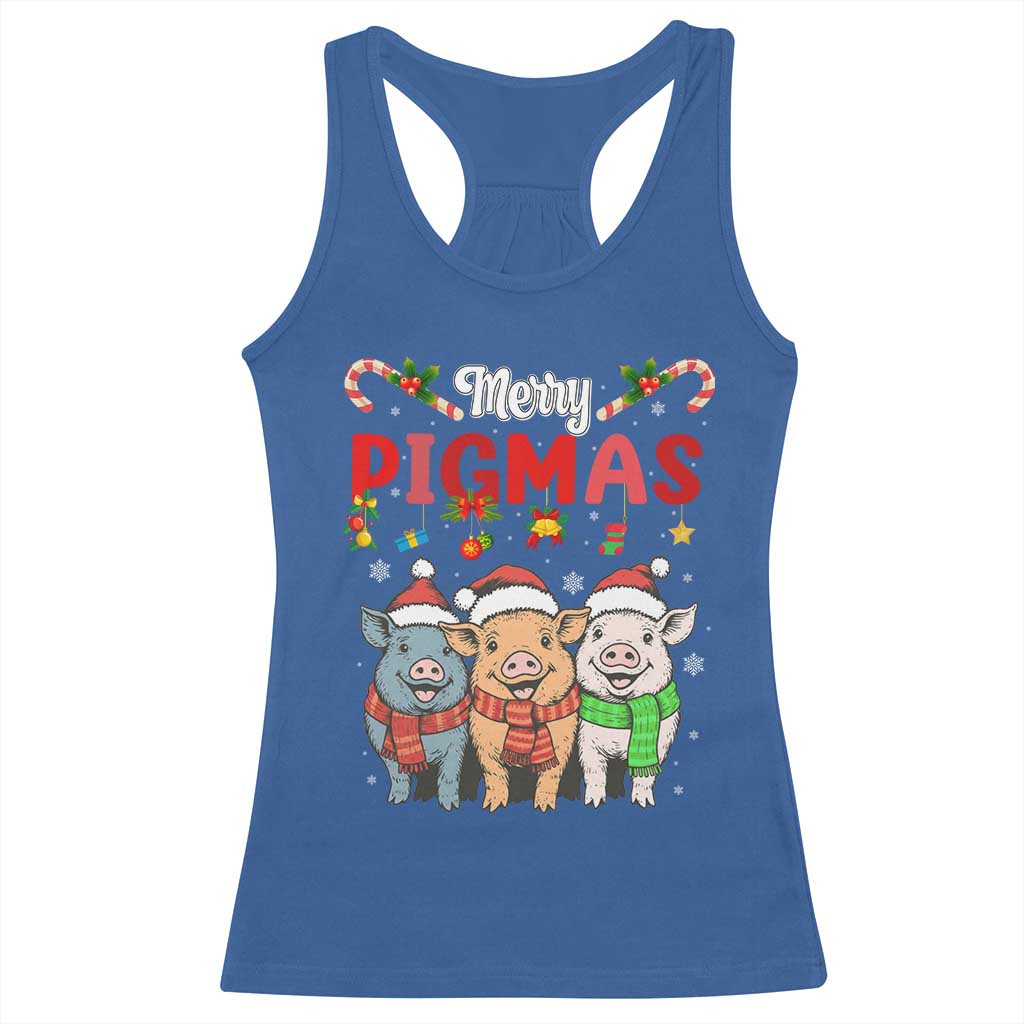 Funny Merry Pigmas Racerback Tank Top Christmas Pigs Farm Gift TS12 Royal Blue Print Your Wear