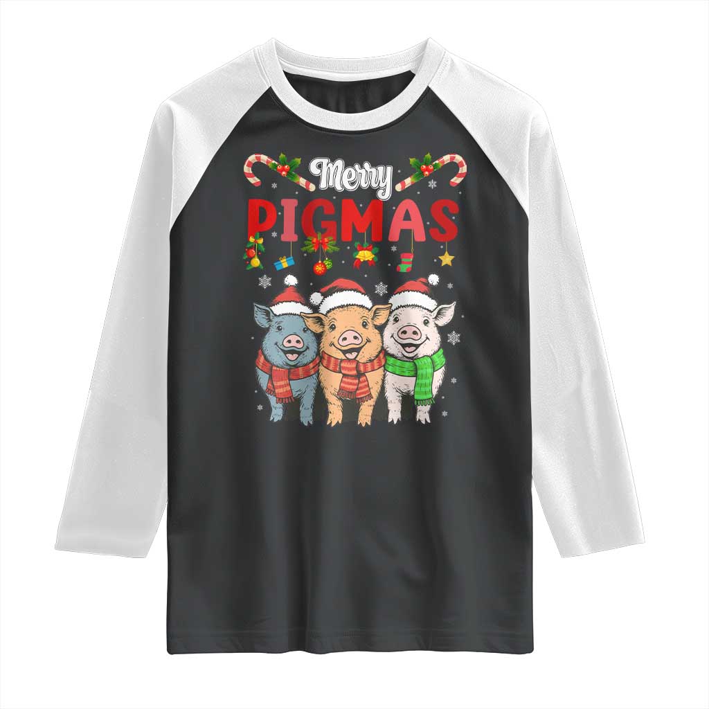 Funny Merry Pigmas Raglan Shirt Christmas Pigs Farm Gift TS12 Black White Print Your Wear