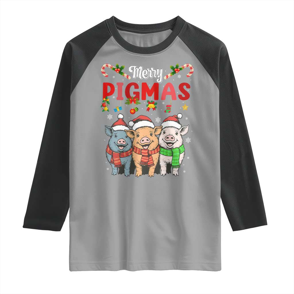 Funny Merry Pigmas Raglan Shirt Christmas Pigs Farm Gift TS12 Sport Gray Black Print Your Wear