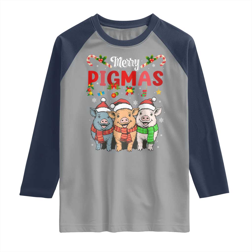 Funny Merry Pigmas Raglan Shirt Christmas Pigs Farm Gift TS12 Sport Gray Navy Print Your Wear