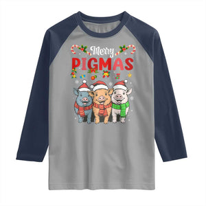 Funny Merry Pigmas Raglan Shirt Christmas Pigs Farm Gift TS12 Sport Gray Navy Print Your Wear
