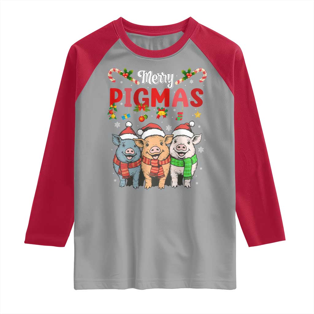 Funny Merry Pigmas Raglan Shirt Christmas Pigs Farm Gift TS12 Sport Gray Red Print Your Wear