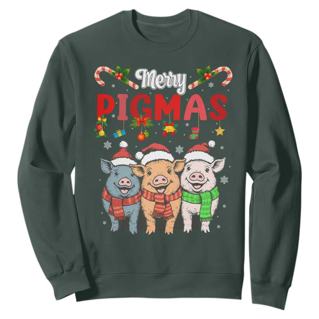 Funny Merry Pigmas Sweatshirt Christmas Pigs Farm Gift TS12 Dark Forest Green Print Your Wear