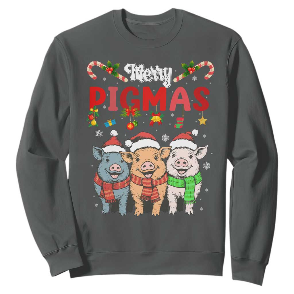 Funny Merry Pigmas Sweatshirt Christmas Pigs Farm Gift TS12 Dark Heather Print Your Wear