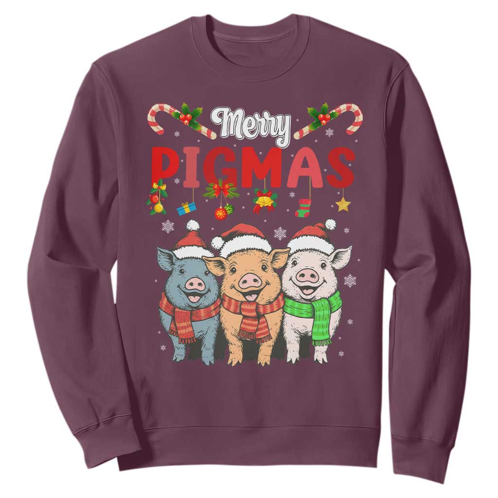Funny Merry Pigmas Sweatshirt Christmas Pigs Farm Gift TS12 Maroon Print Your Wear