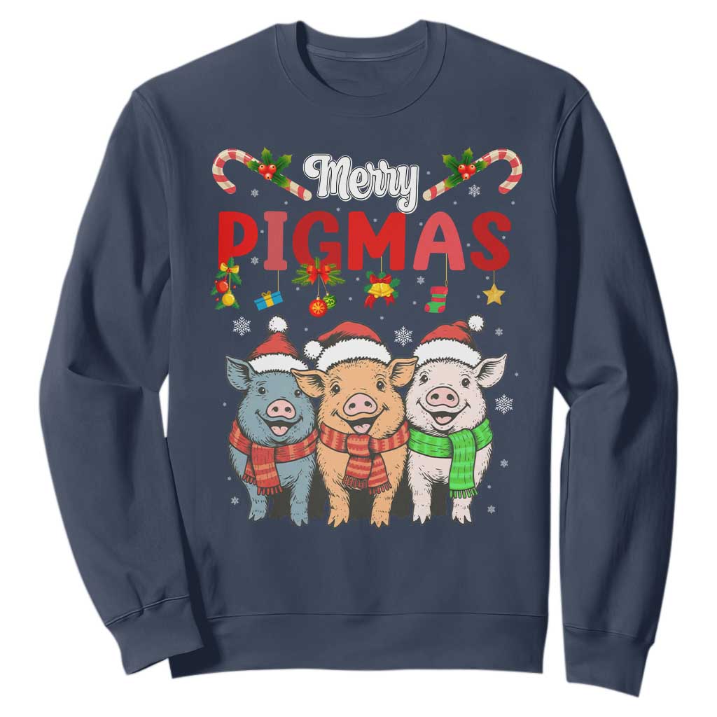 Funny Merry Pigmas Sweatshirt Christmas Pigs Farm Gift TS12 Navy Print Your Wear