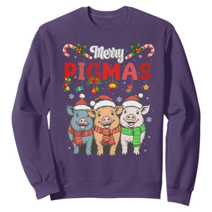 Funny Merry Pigmas Sweatshirt Christmas Pigs Farm Gift TS12 Purple Print Your Wear