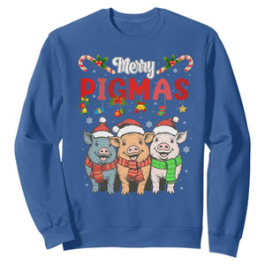 Funny Merry Pigmas Sweatshirt Christmas Pigs Farm Gift TS12 Royal Blue Print Your Wear