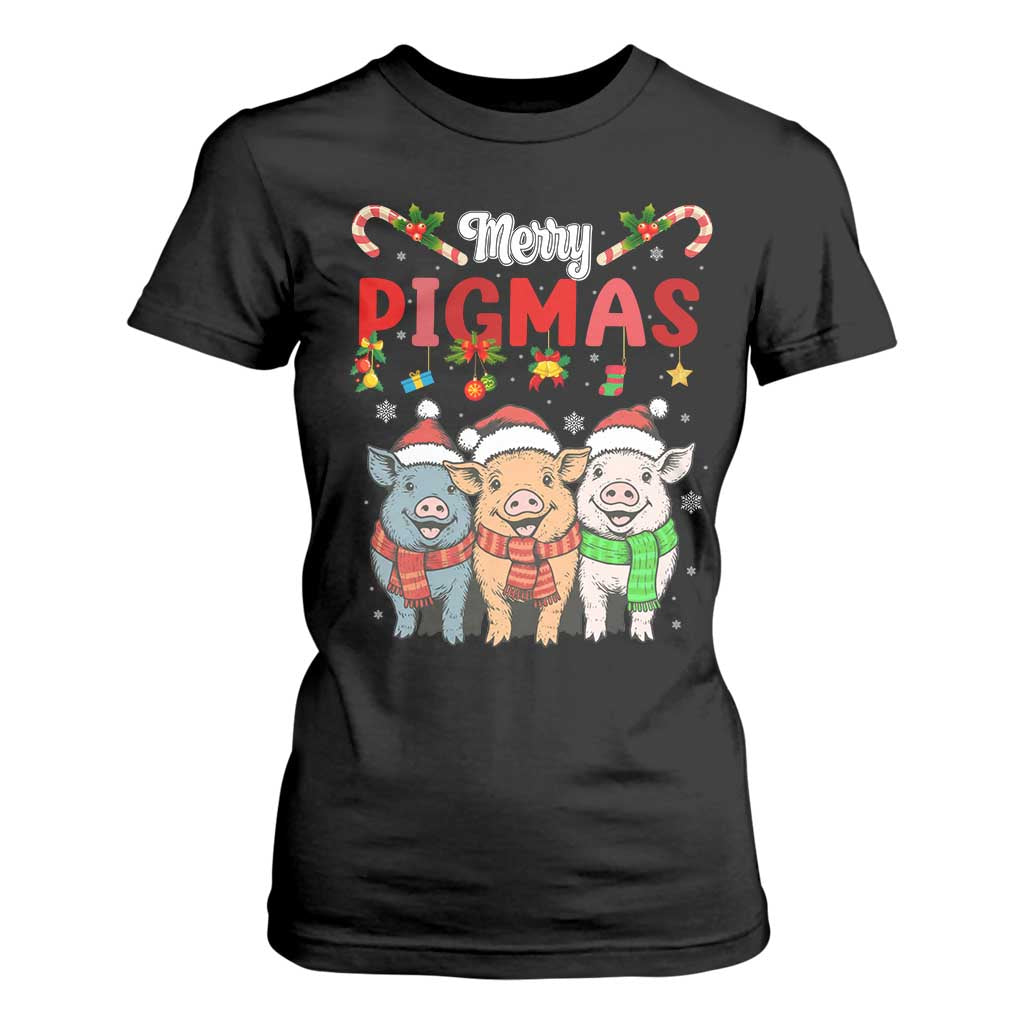 Funny Merry Pigmas T Shirt For Women Christmas Pigs Farm Gift TS12 Black Print Your Wear