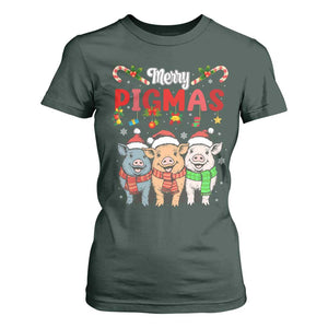 Funny Merry Pigmas T Shirt For Women Christmas Pigs Farm Gift TS12 Dark Forest Green Print Your Wear