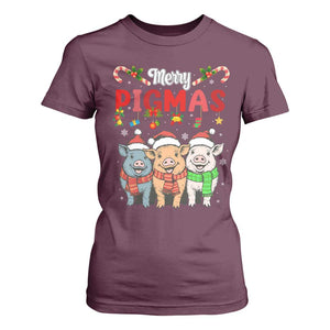 Funny Merry Pigmas T Shirt For Women Christmas Pigs Farm Gift TS12 Maroon Print Your Wear