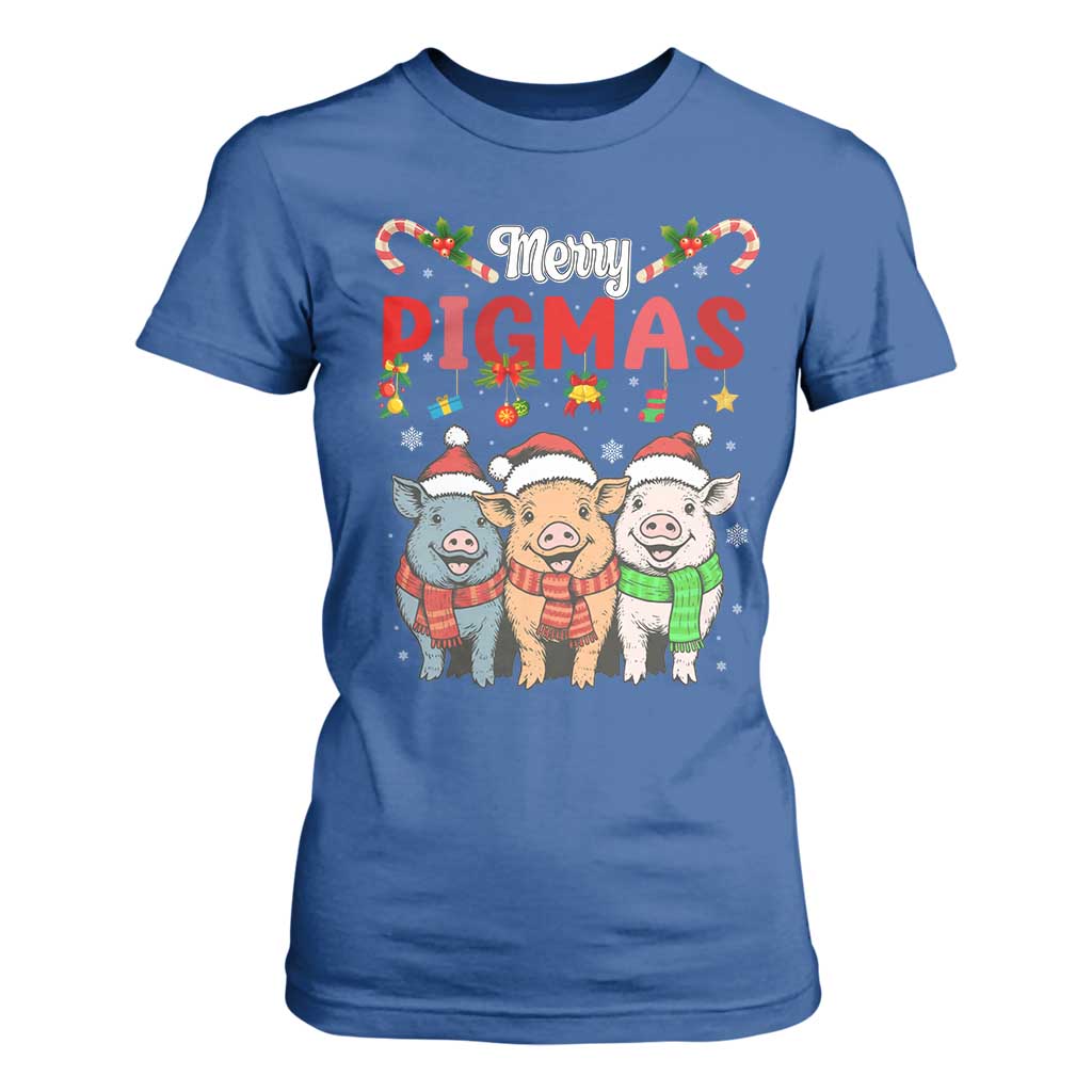 Funny Merry Pigmas T Shirt For Women Christmas Pigs Farm Gift TS12 Royal Blue Print Your Wear