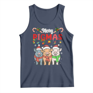 Funny Merry Pigmas Tank Top Christmas Pigs Farm Gift TS12 Navy Print Your Wear