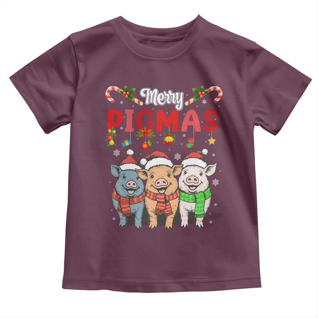 Funny Merry Pigmas Toddler T Shirt Christmas Pigs Farm Gift TS12 Maroon Print Your Wear