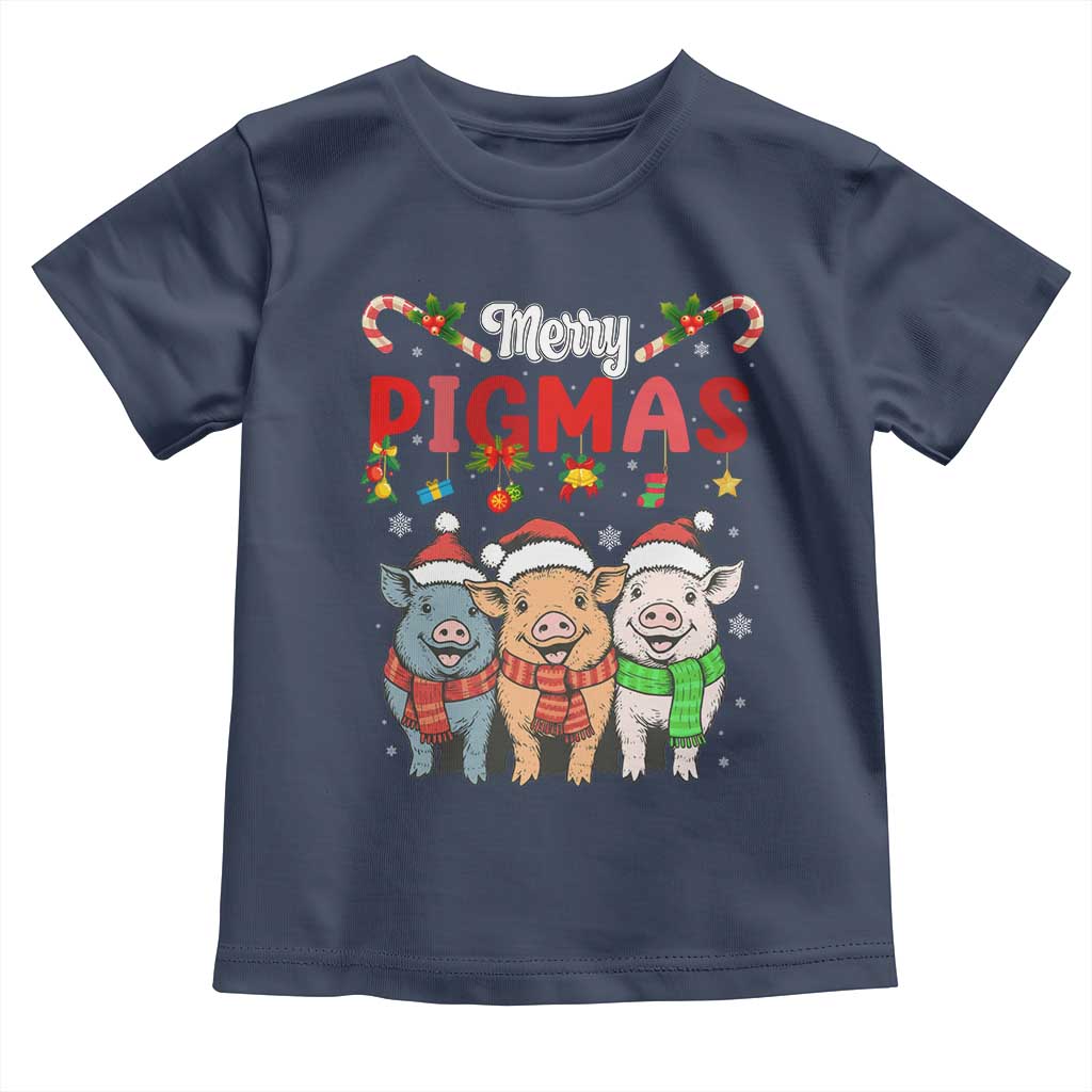 Funny Merry Pigmas Toddler T Shirt Christmas Pigs Farm Gift TS12 Navy Print Your Wear