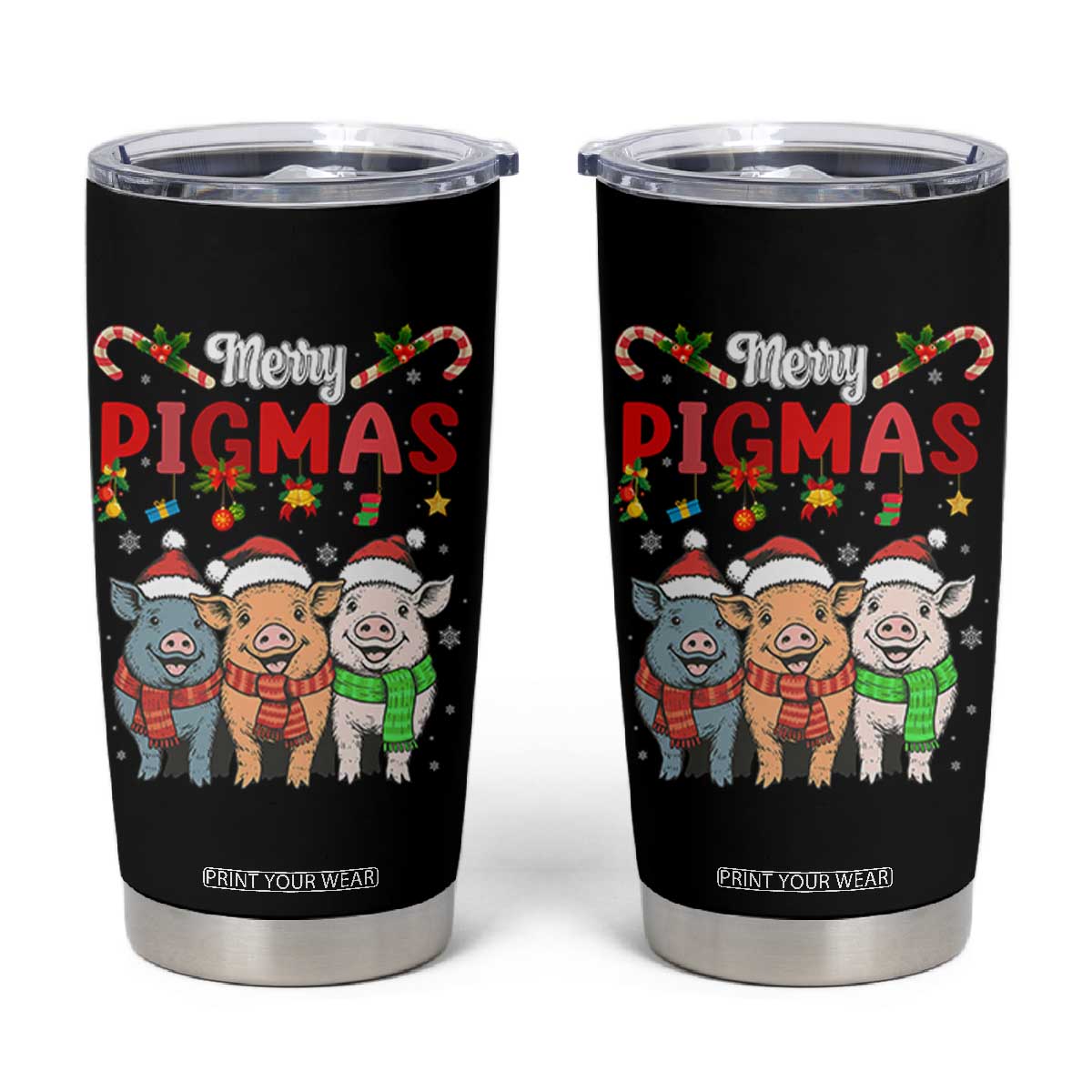 Funny Merry Pigmas Tumbler Cup Christmas Pigs Farm Gift TS12 Black Print Your Wear