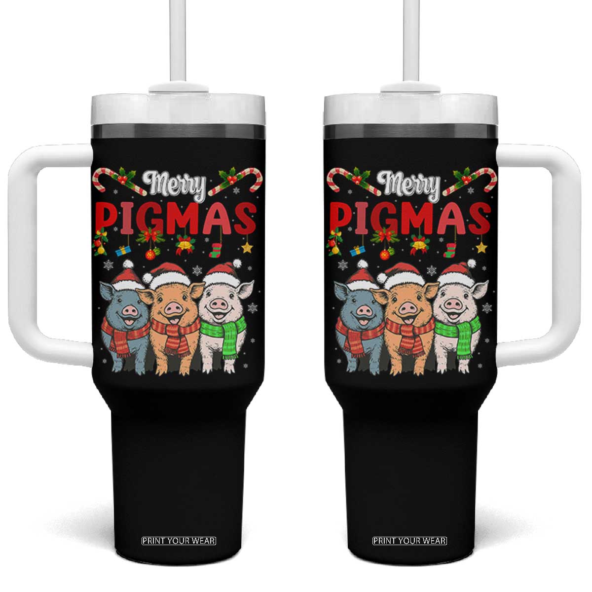 Funny Merry Pigmas Tumbler With Handle Christmas Pigs Farm Gift TS12 One Size: 40 oz Black Print Your Wear