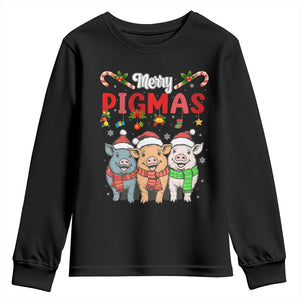Funny Merry Pigmas Youth Sweatshirt Christmas Pigs Farm Gift TS12 Black Print Your Wear