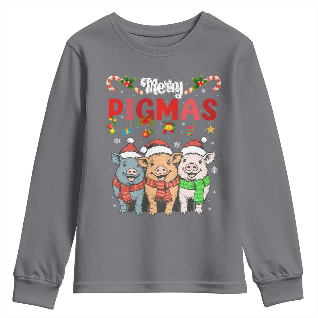 Funny Merry Pigmas Youth Sweatshirt Christmas Pigs Farm Gift TS12 Charcoal Print Your Wear