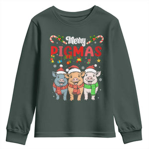 Funny Merry Pigmas Youth Sweatshirt Christmas Pigs Farm Gift TS12 Dark Forest Green Print Your Wear