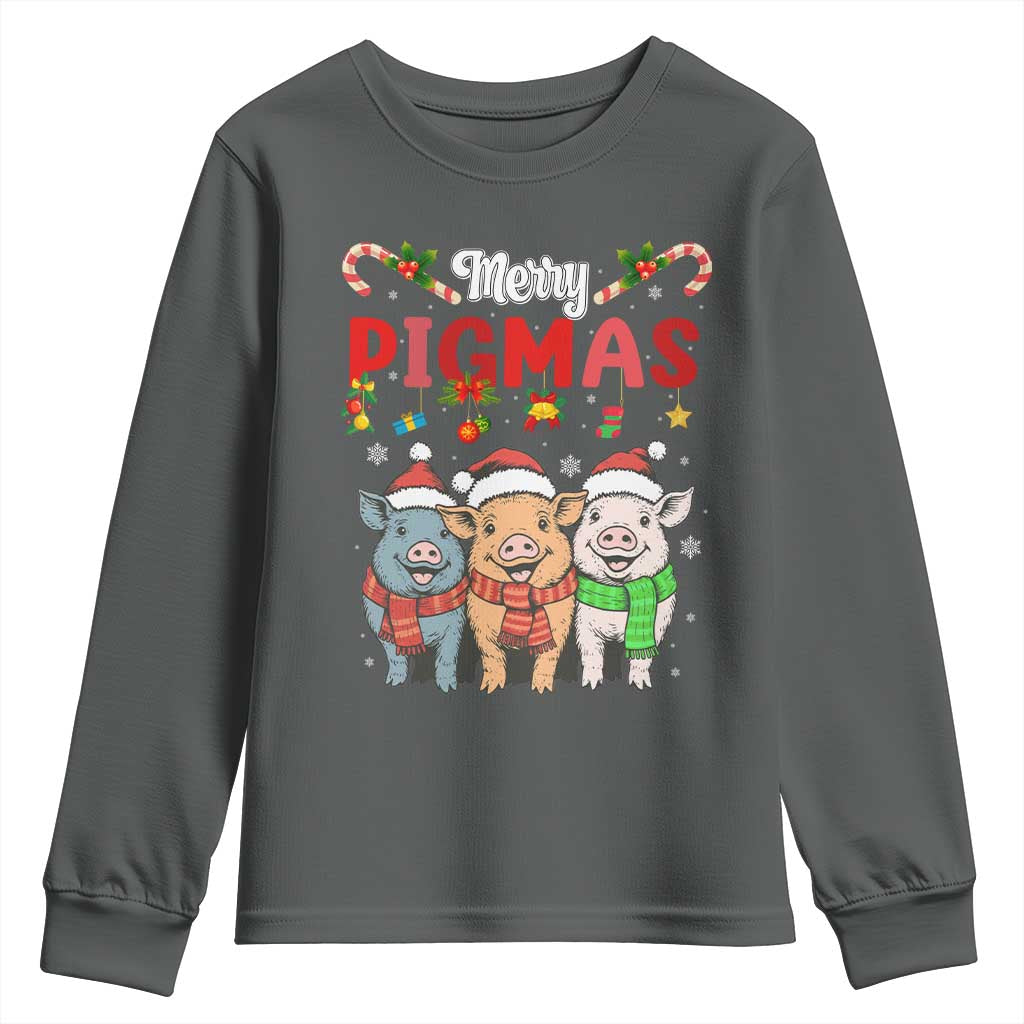 Funny Merry Pigmas Youth Sweatshirt Christmas Pigs Farm Gift TS12 Dark Heather Print Your Wear