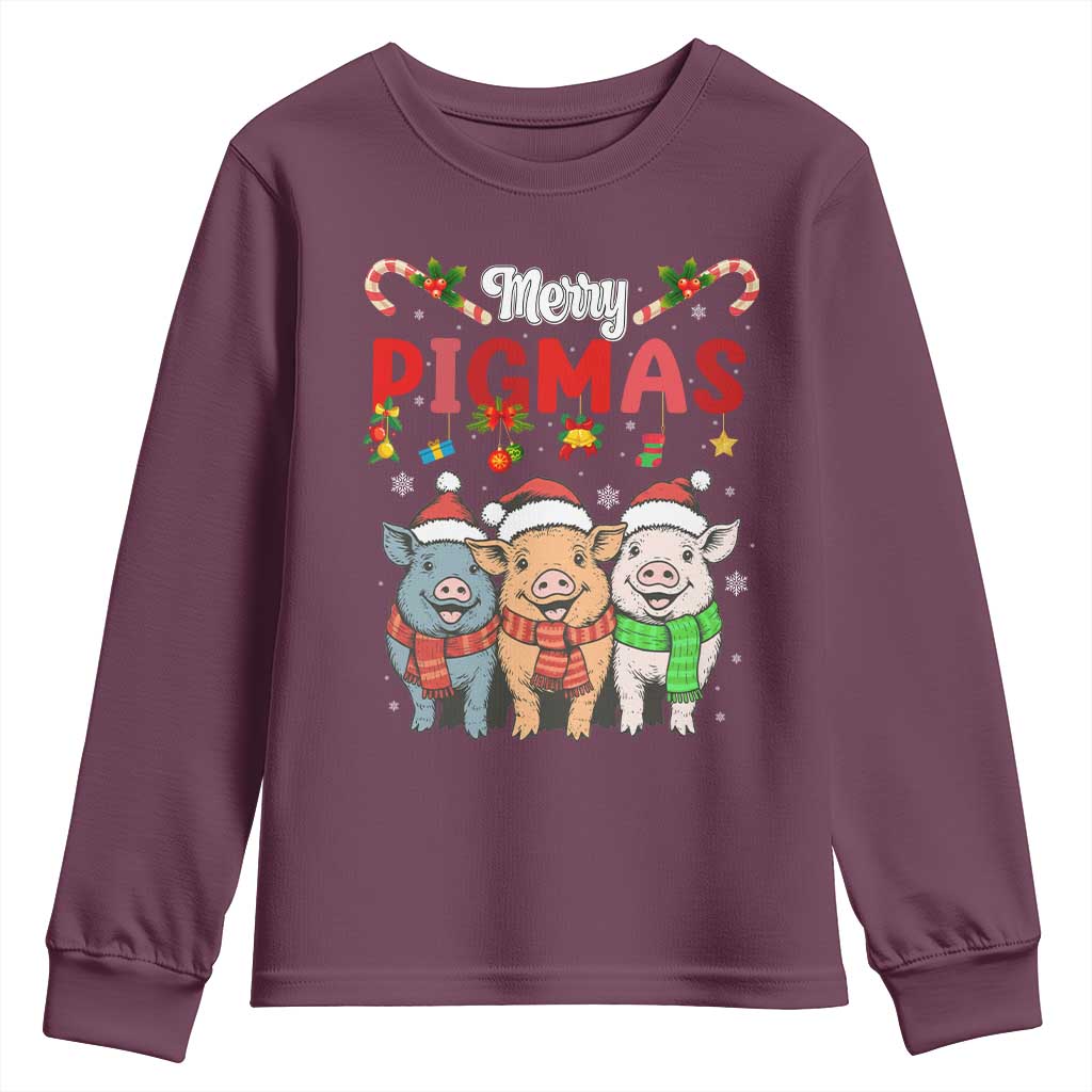 Funny Merry Pigmas Youth Sweatshirt Christmas Pigs Farm Gift TS12 Maroon Print Your Wear
