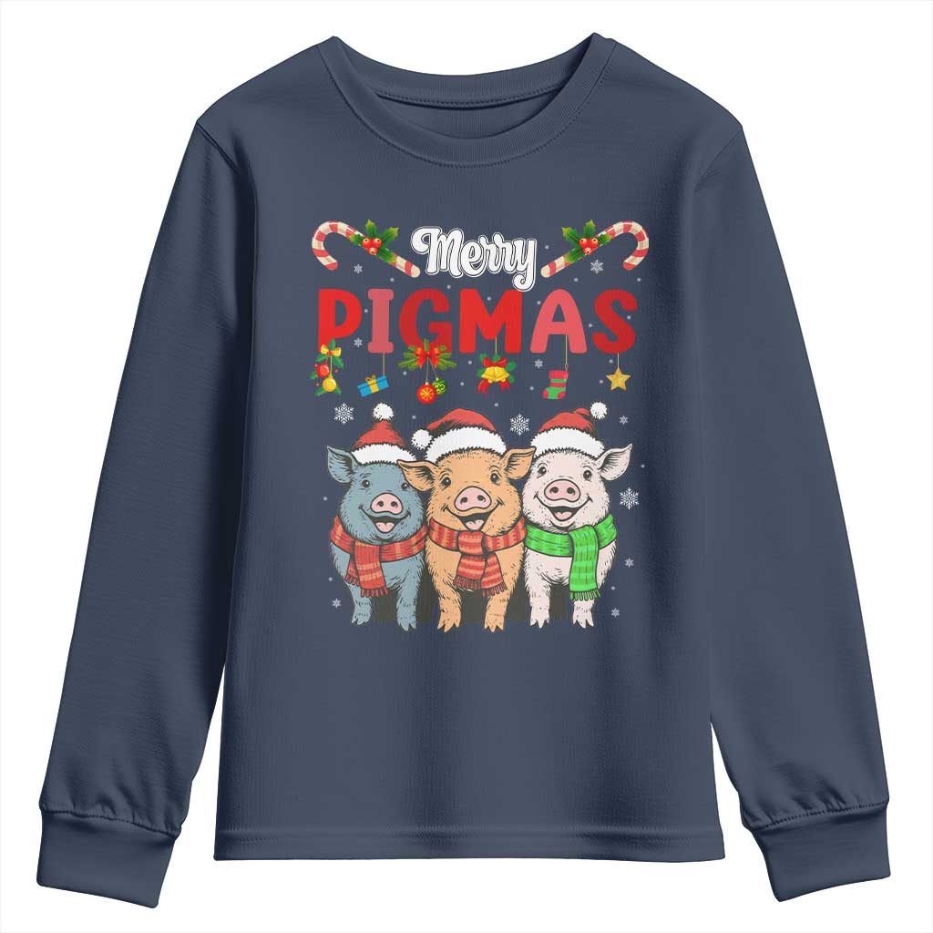 Funny Merry Pigmas Youth Sweatshirt Christmas Pigs Farm Gift TS12 Navy Print Your Wear