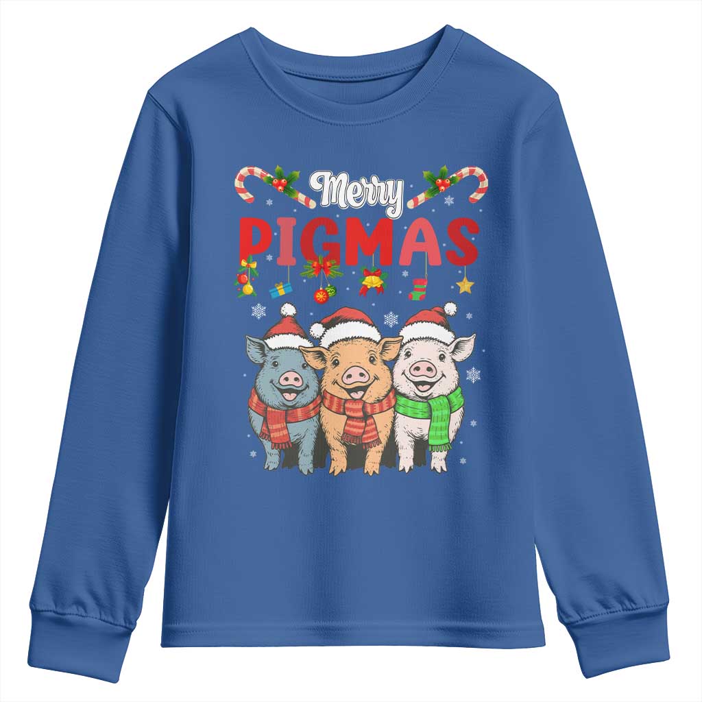Funny Merry Pigmas Youth Sweatshirt Christmas Pigs Farm Gift TS12 Royal Blue Print Your Wear