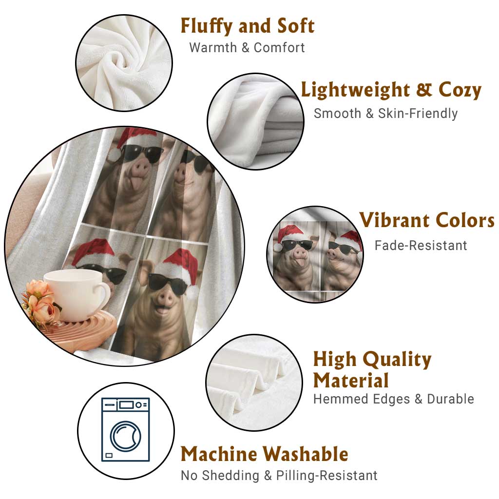 Cute Pig Christmas Selfie Throw Blanket Funny Holiday Photobooth Gift TS12 Print Your Wear