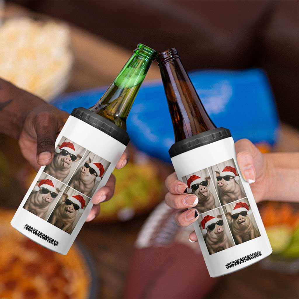 Cute Pig Christmas Selfie 4 in 1 Can Cooler Tumbler Funny Holiday Photobooth Gift TS12 Print Your Wear