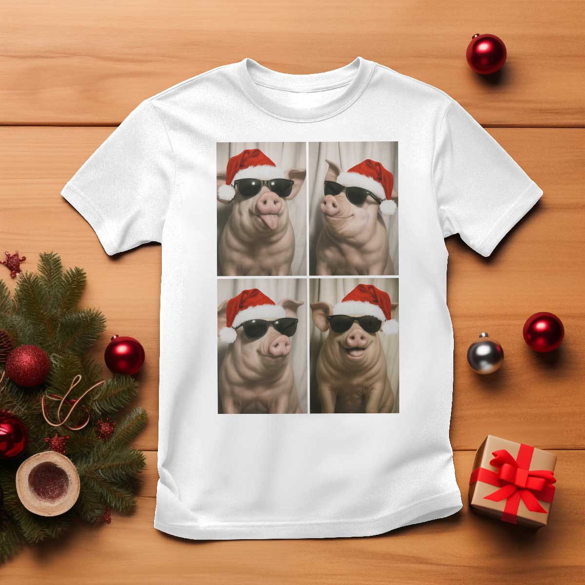 Cute Pig Christmas Selfie T Shirt Funny Holiday Photobooth Gift TS12 White Print Your Wear