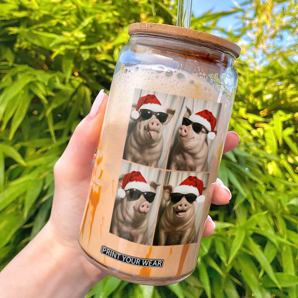 Cute Pig Christmas Selfie Glass Can Funny Holiday Photobooth Gift TS12 White Print Your Wear