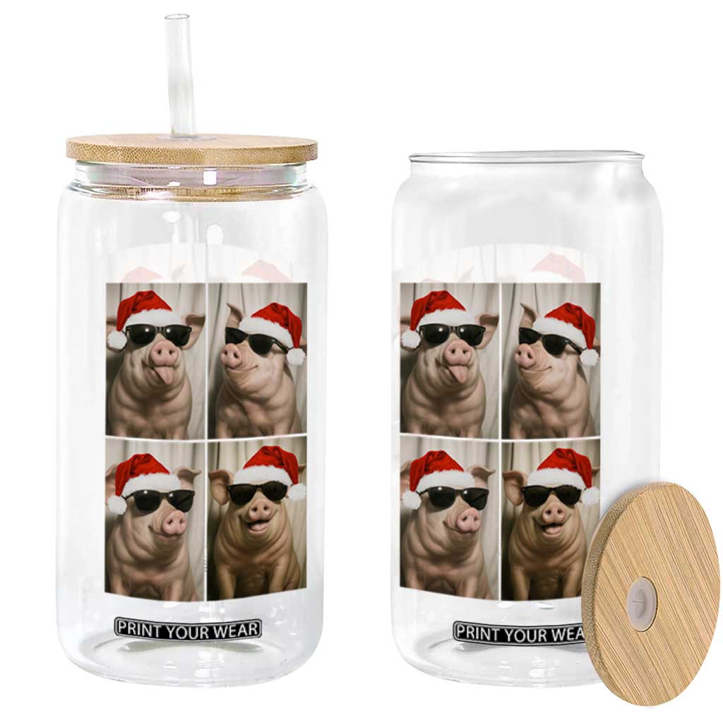 Cute Pig Christmas Selfie Glass Can Funny Holiday Photobooth Gift TS12 Print Your Wear