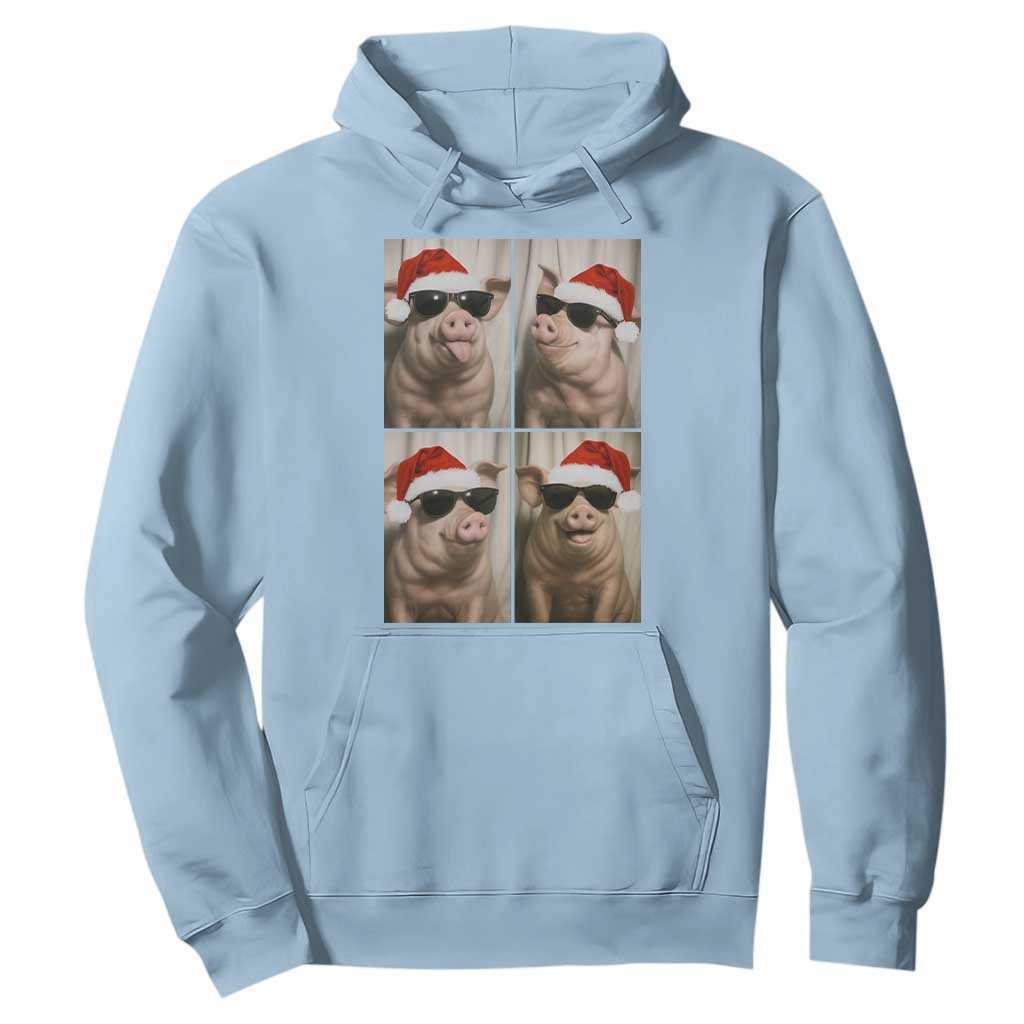 Cute Pig Christmas Selfie Hoodie Funny Holiday Photobooth Gift TS12 Light Blue Print Your Wear
