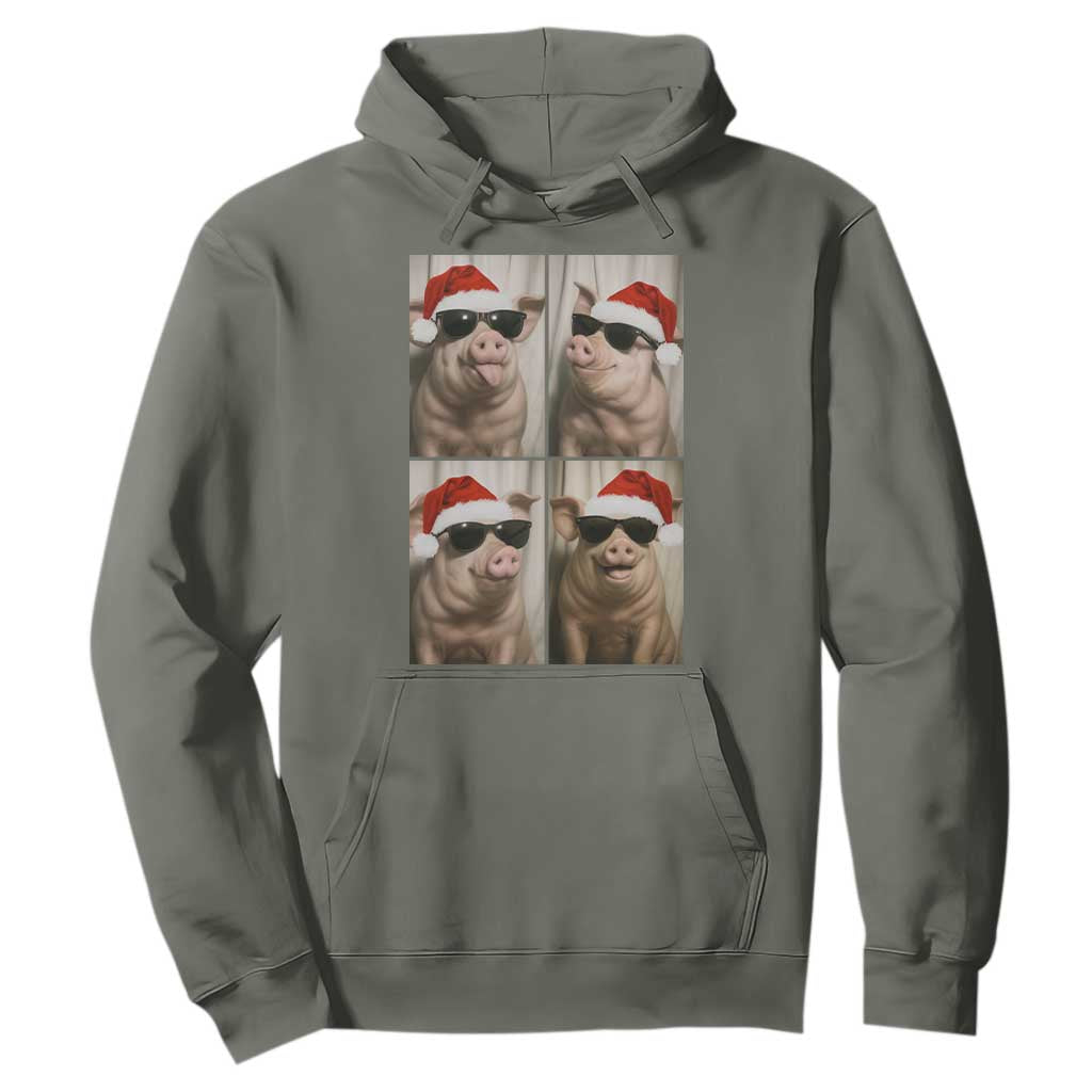 Cute Pig Christmas Selfie Hoodie Funny Holiday Photobooth Gift TS12 Military Green Print Your Wear