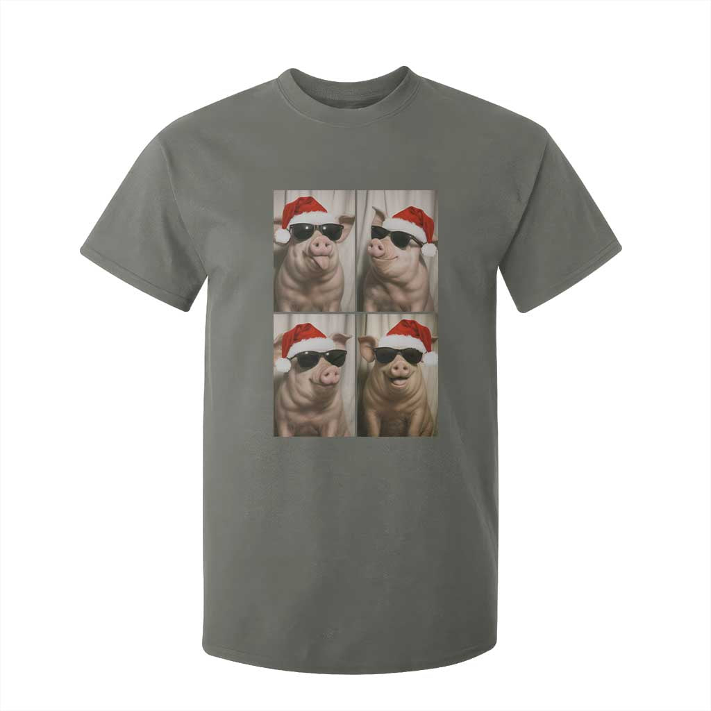 Cute Pig Christmas Selfie T Shirt For Kid Funny Holiday Photobooth Gift TS12 Military Green Print Your Wear