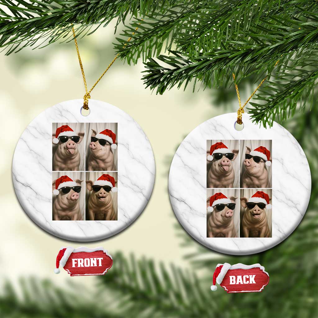 Cute Pig Christmas Selfie Ceramic Ornament Funny Holiday Photobooth Gift TS12 1pc White Marble Print Your Wear