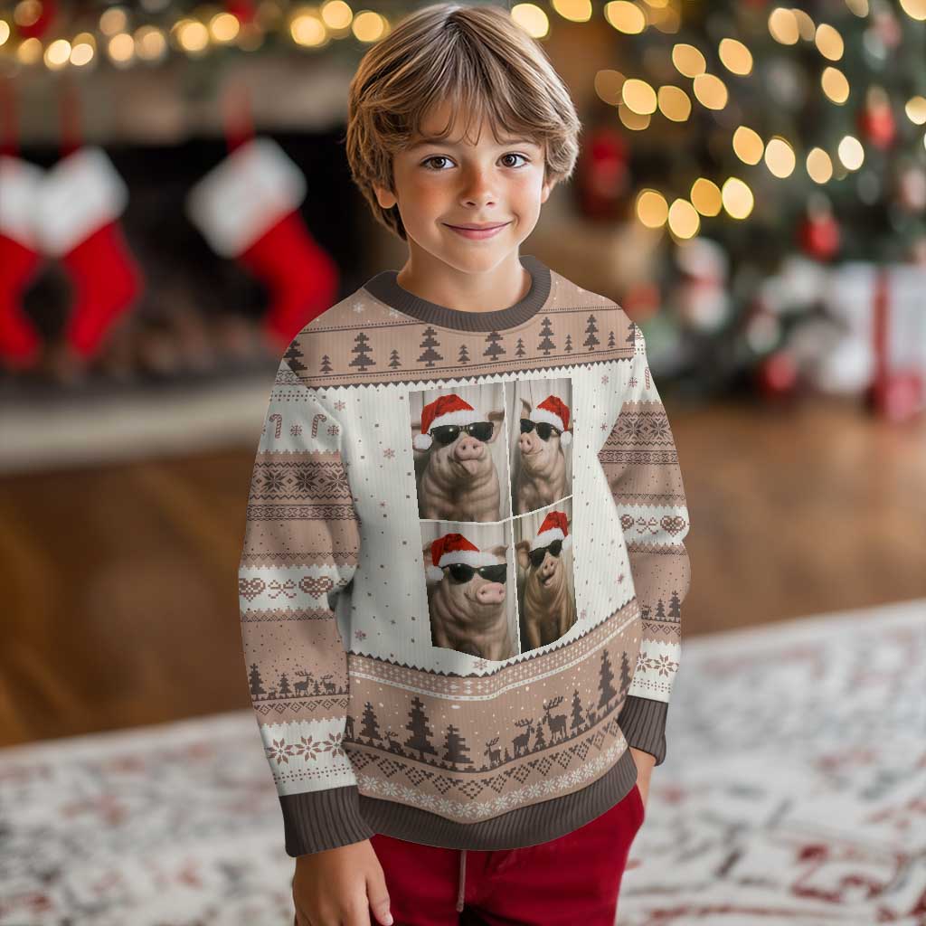 Cute Pig Xmas Selfie Ugly Christmas Sweater Funny Holiday Photobooth Gift TS12 Mocha Mousse Print Your Wear