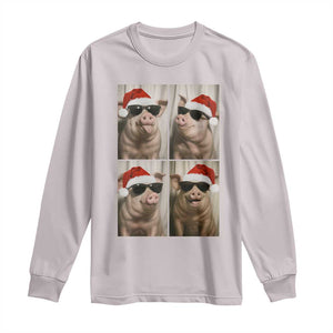 Cute Pig Christmas Selfie Long Sleeve Shirt Funny Holiday Photobooth Gift TS12 Ice Gray Print Your Wear