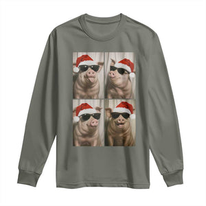 Cute Pig Christmas Selfie Long Sleeve Shirt Funny Holiday Photobooth Gift TS12 Military Green Print Your Wear