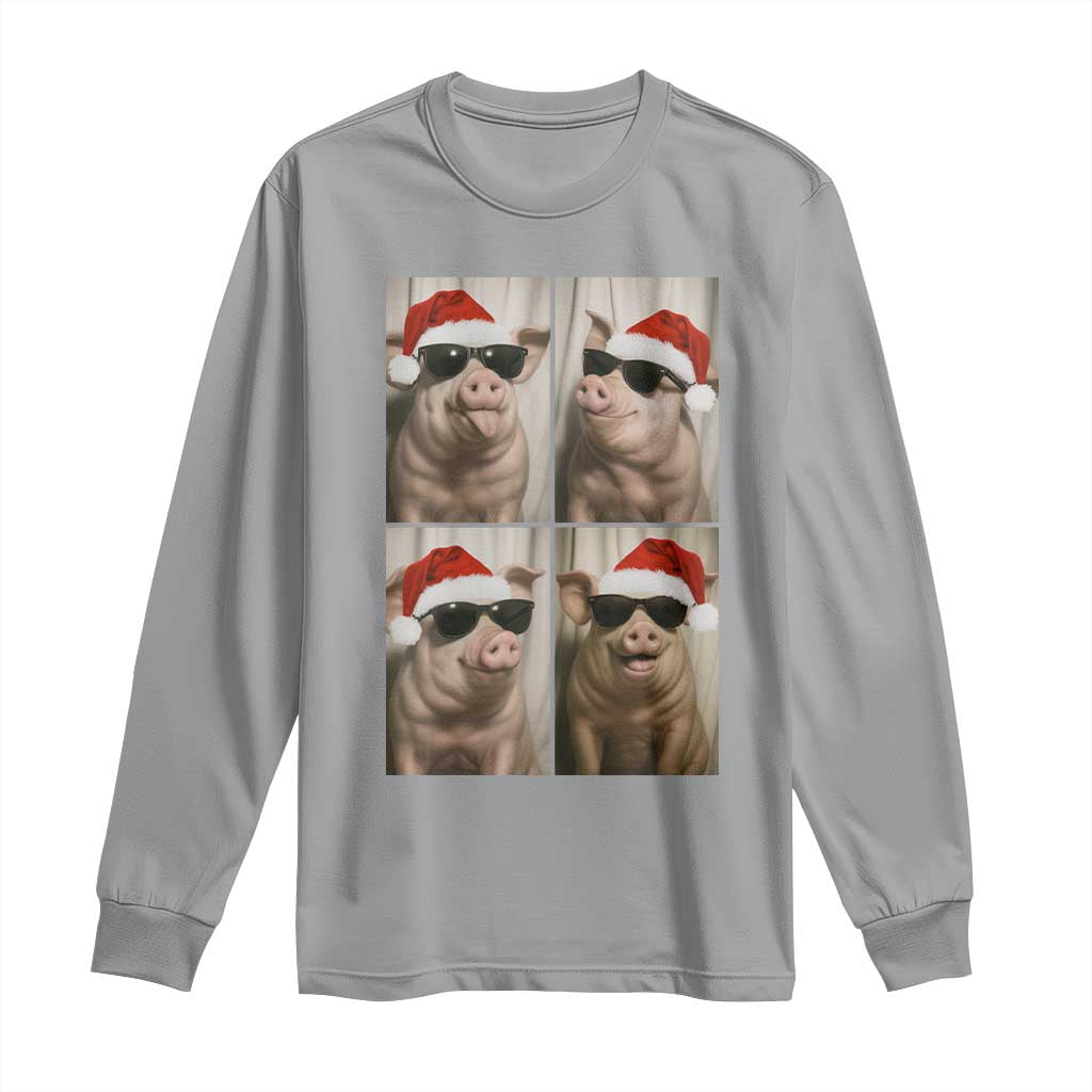 Cute Pig Christmas Selfie Long Sleeve Shirt Funny Holiday Photobooth Gift TS12 Sport Gray Print Your Wear