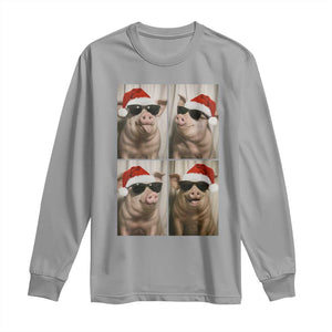 Cute Pig Christmas Selfie Long Sleeve Shirt Funny Holiday Photobooth Gift TS12 Sport Gray Print Your Wear