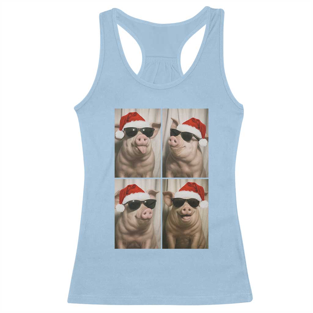 Cute Pig Christmas Selfie Racerback Tank Top Funny Holiday Photobooth Gift TS12 Light Blue Print Your Wear