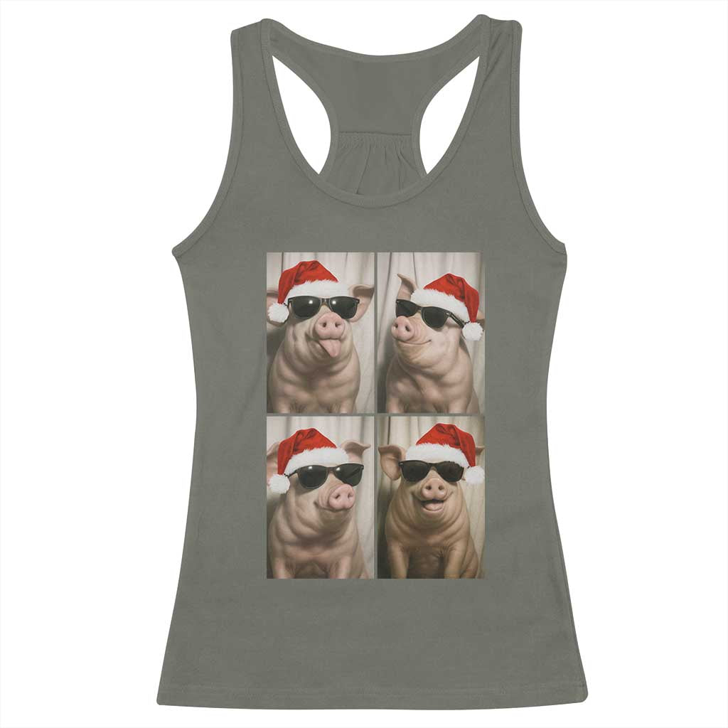 Cute Pig Christmas Selfie Racerback Tank Top Funny Holiday Photobooth Gift TS12 Military Green Print Your Wear