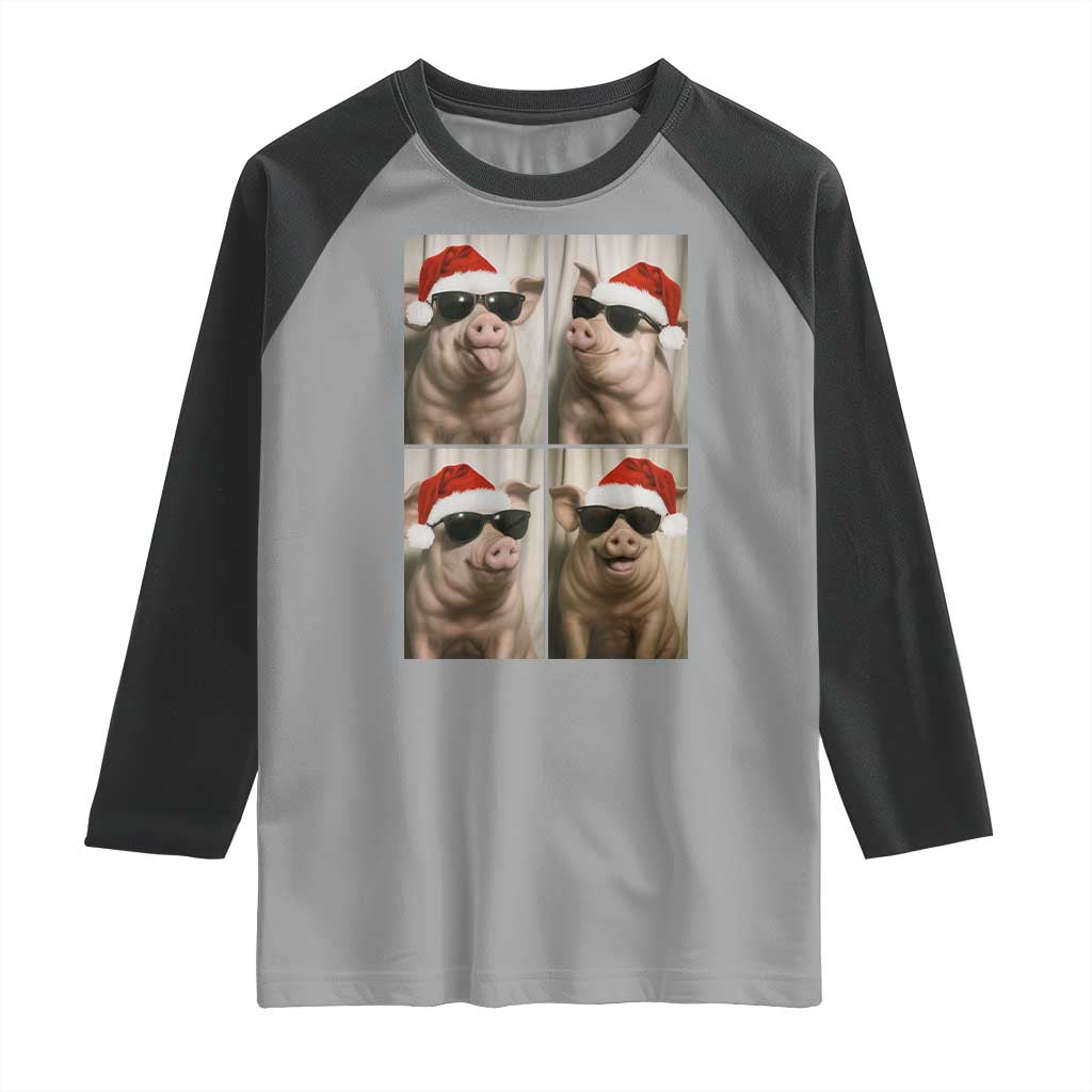 Cute Pig Christmas Selfie Raglan Shirt Funny Holiday Photobooth Gift TS12 Sport Gray Black Print Your Wear
