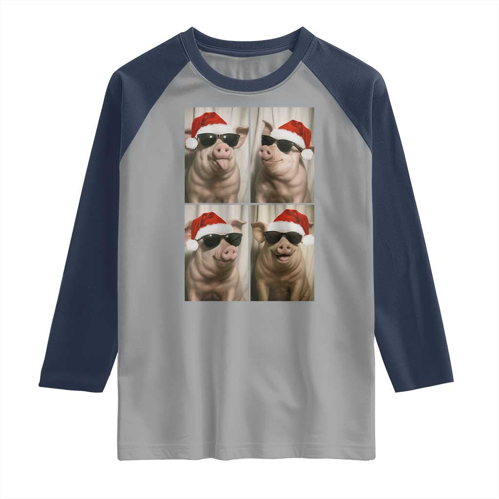 Cute Pig Christmas Selfie Raglan Shirt Funny Holiday Photobooth Gift TS12 Sport Gray Navy Print Your Wear
