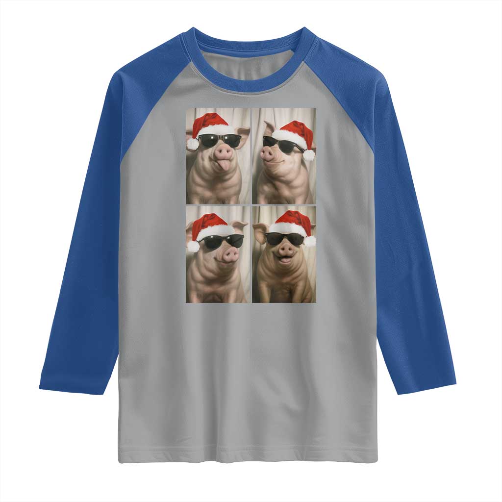 Cute Pig Christmas Selfie Raglan Shirt Funny Holiday Photobooth Gift TS12 Sport Gray Royal Print Your Wear